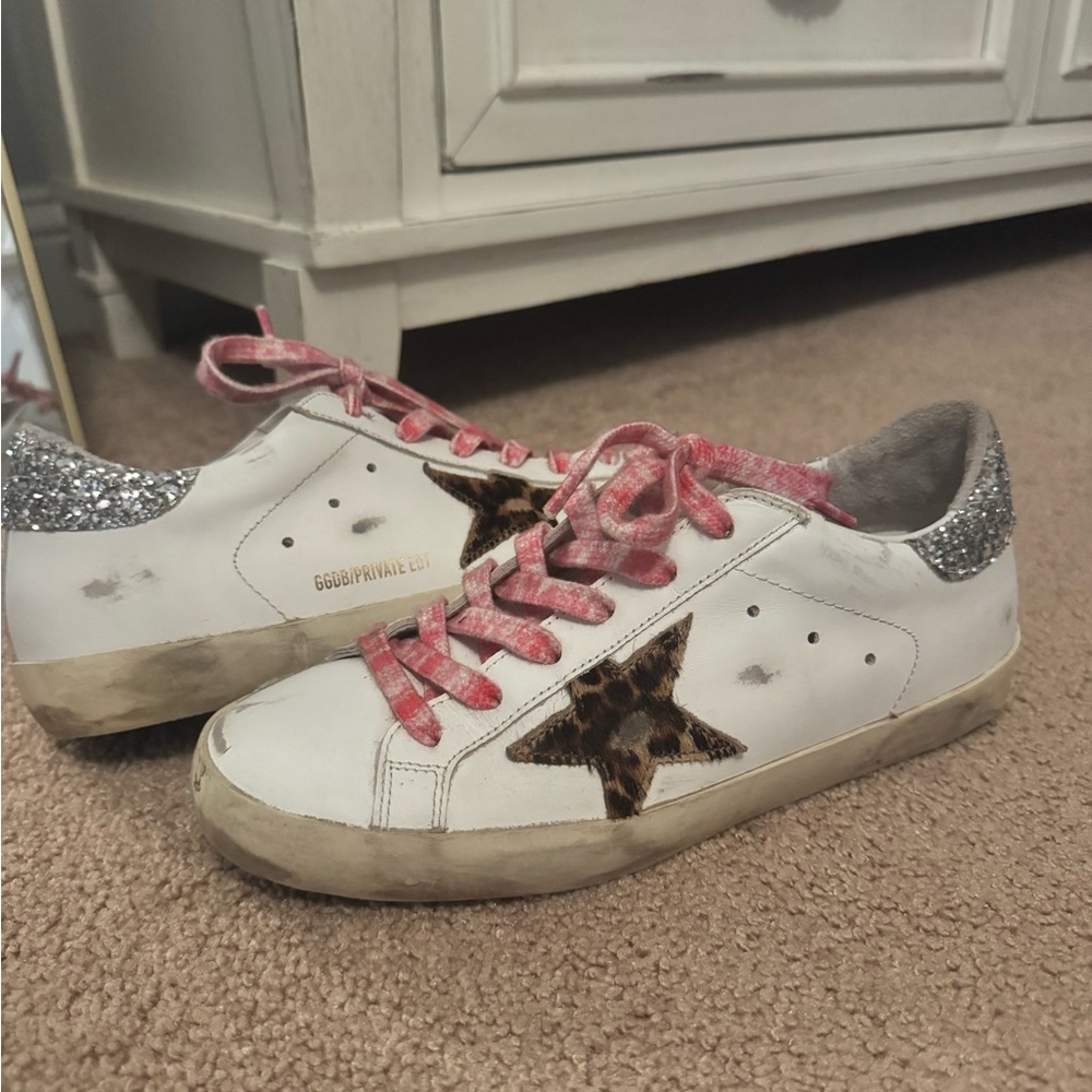 Golden Goose White Sneakers with Pink Laces